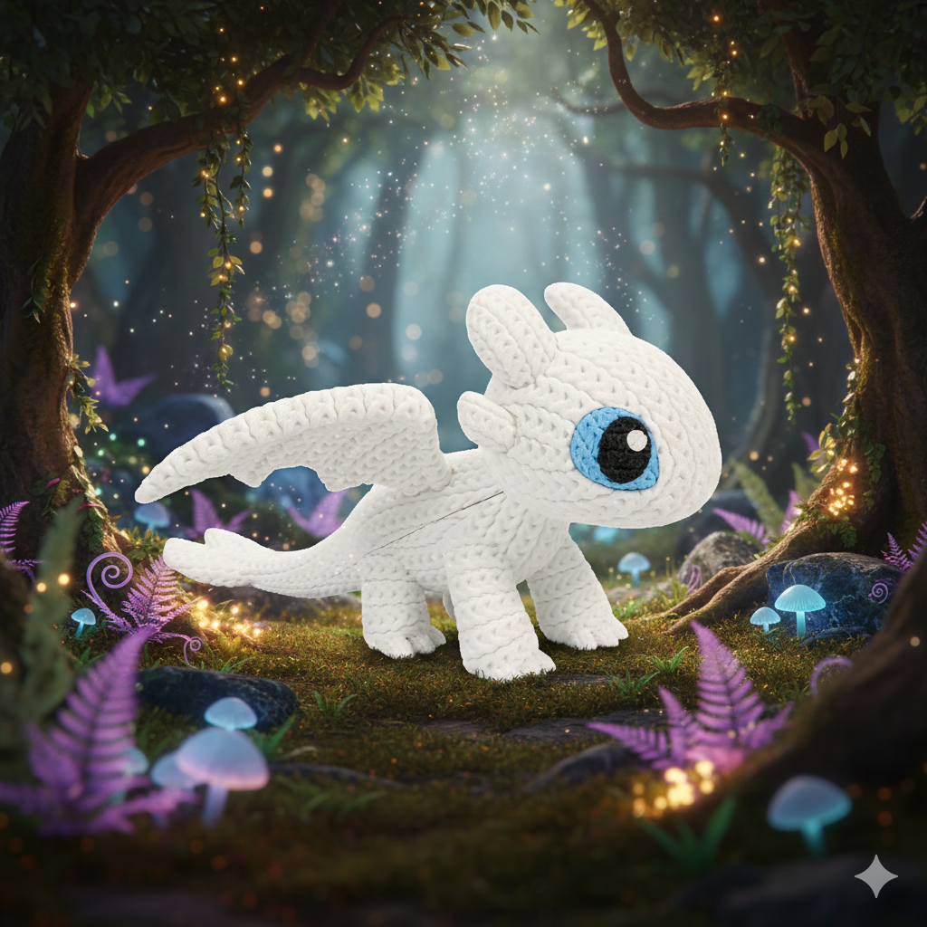 Knitted Light Dragon Companion – Anmutiger Fantasy-Drache im cozy Stricklook Whale 3D Studio