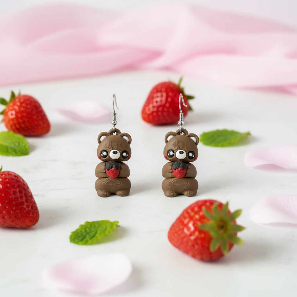 Teddybär-Ohrringe in Grün mit Bär-Gesicht und rotem Herz-Detail am Bauch