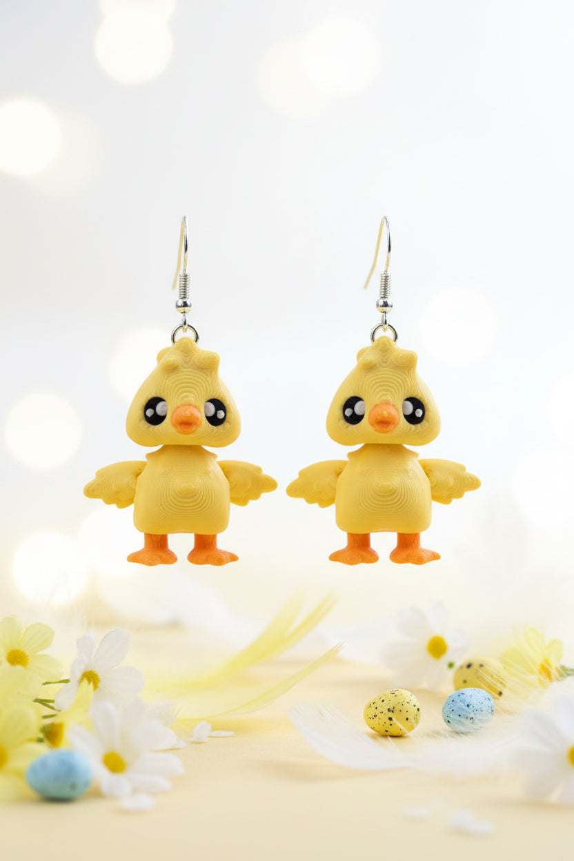 Ohrringe mit gelbem Vogel-Anhänger in Form von kleinen Küken, silberfarbene Öse
