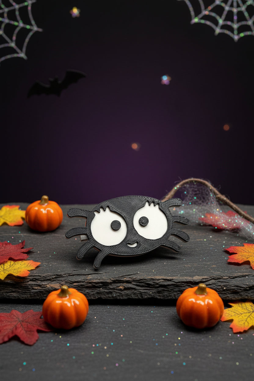 3D-Spinnen-Haarclip: Schwarz-weißes Spinnentier mit großen Augen, Halloween-Haarschmuck