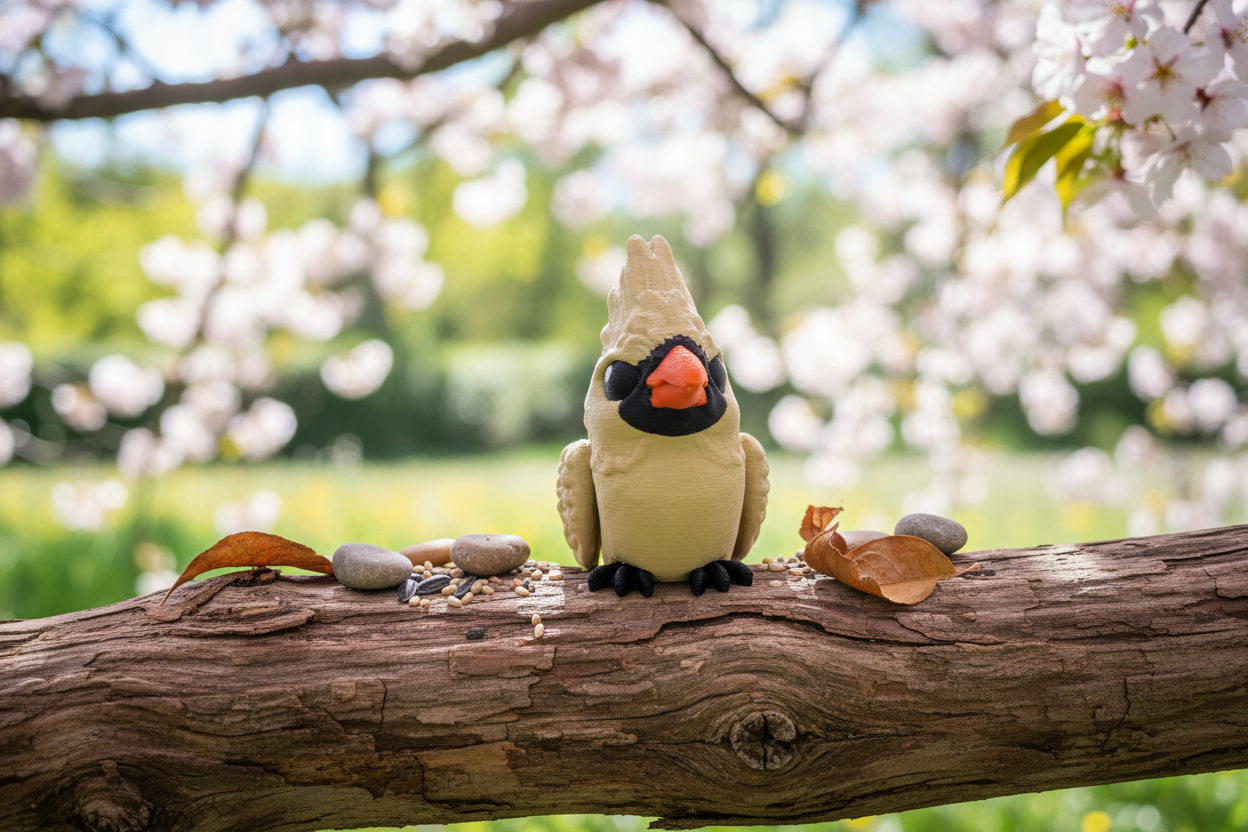 3D-Vogelfigur: brauner Wintervogel mit schwarzen Augen und orangefarbenem Schnabel