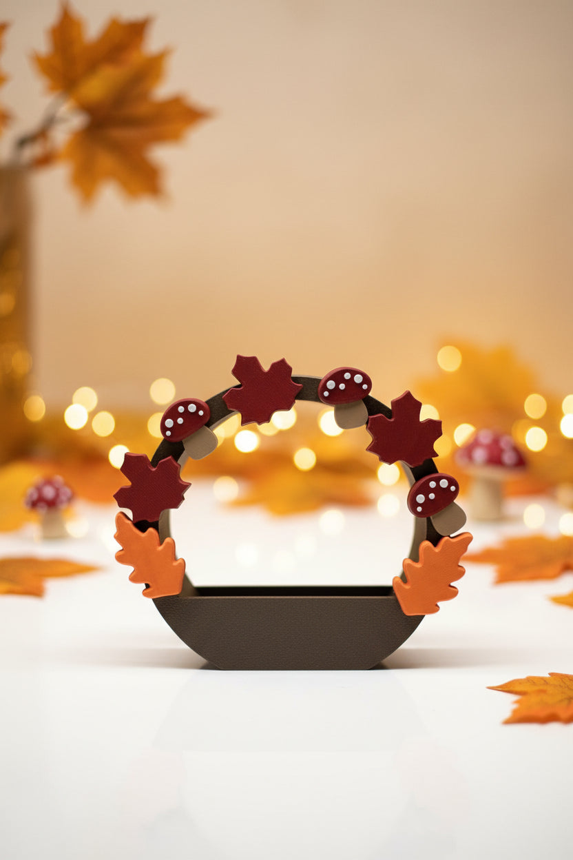 Herbstkranz aus Blättern mit aufgesetzten Bit-Klicker-Figuren und Anhänger-Teilen