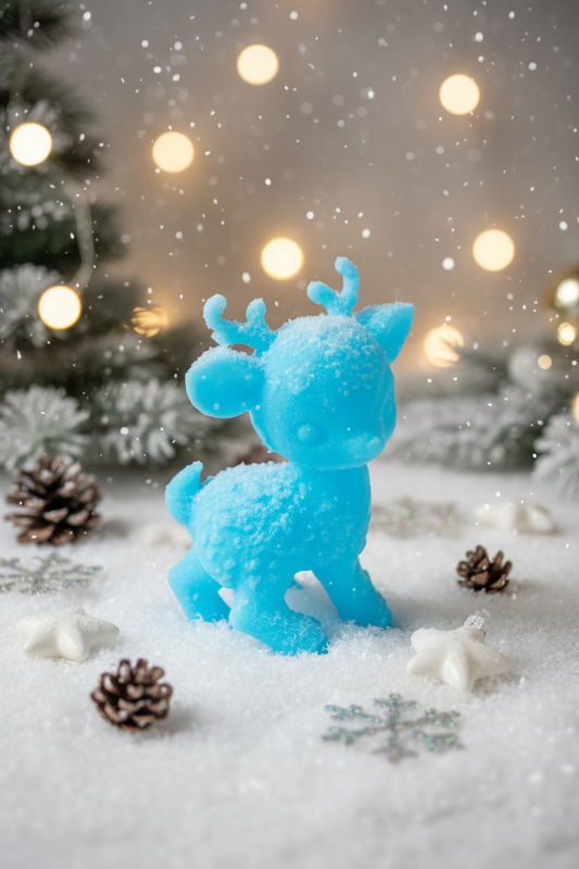 Rentierrfigur-Ornament, blaues Schmuckstück mit Geweih und erhobenen Armen