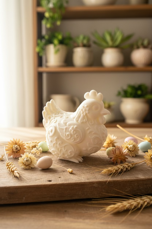 Zierfigur Henne mit Reliefmuster, beige/sandfarben