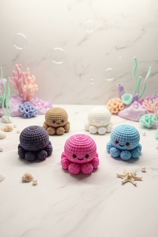 Strick-Oktopus-Spinner mit Lächelgesicht, dunkelblau, runder Strickkörper