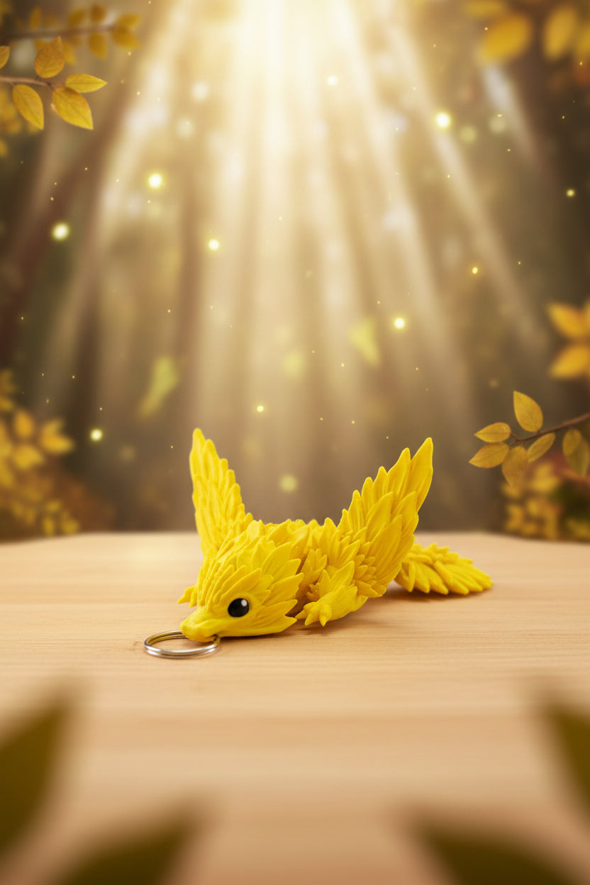 Sonnenblumen-Drache als Dekofigur, gelber Kopf mit Ring am Fuß, Ansicht von oben