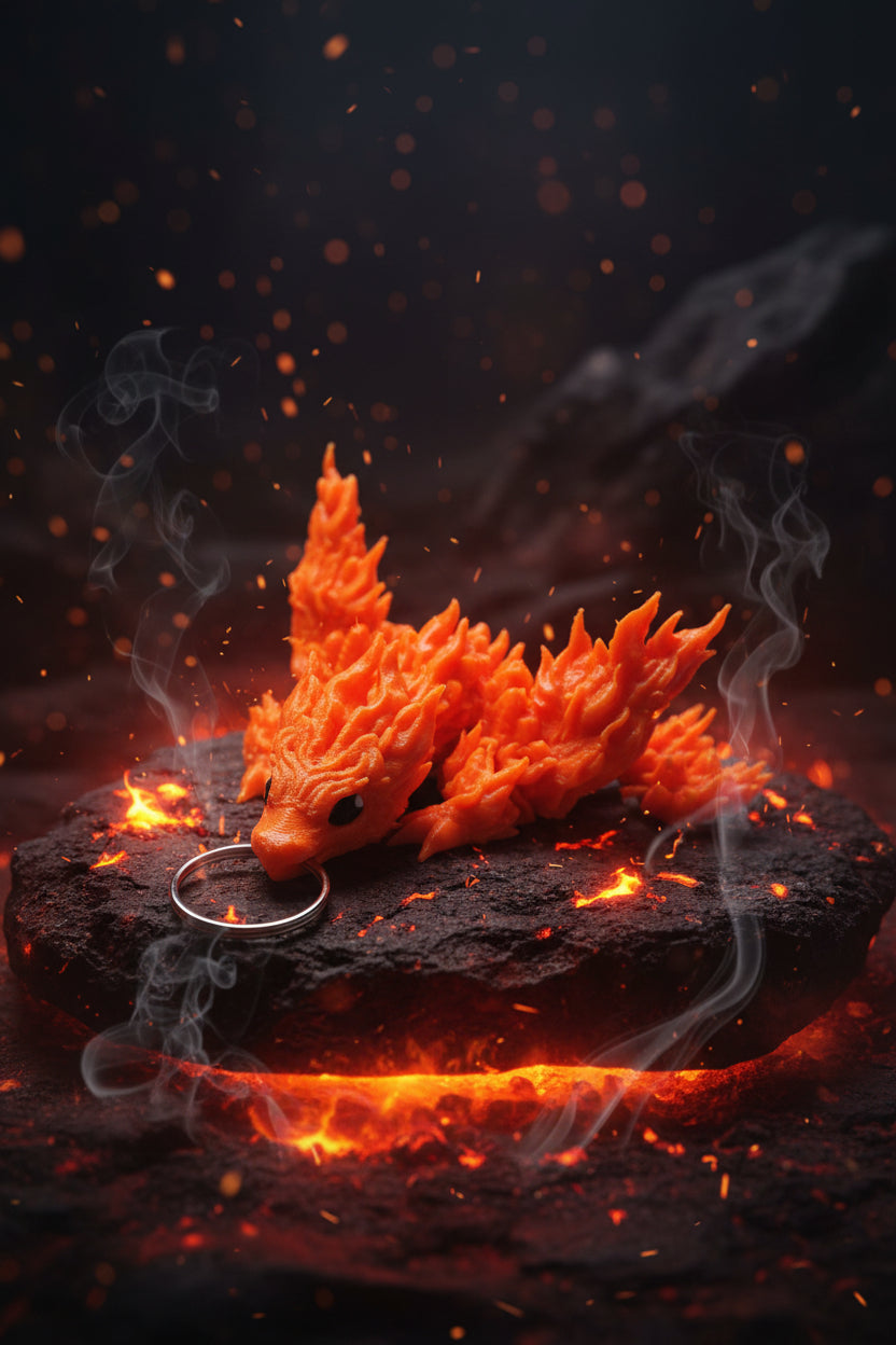 Orangefarbene Phönixdrache-Figur mit Flügeln und Ringöse