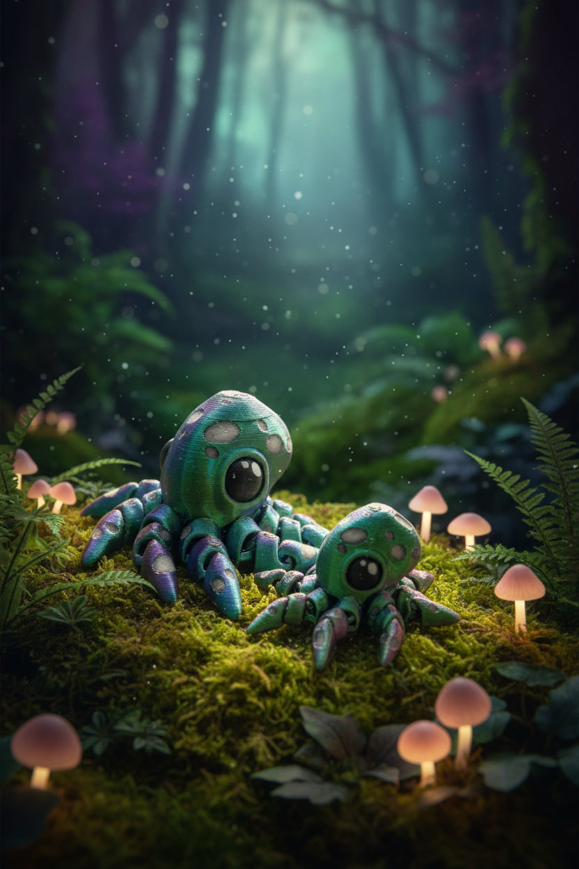 Mini-Oktopus 3D Set: grün-blauer Oktopus mit großen Augen und bunten Saugnäpfen