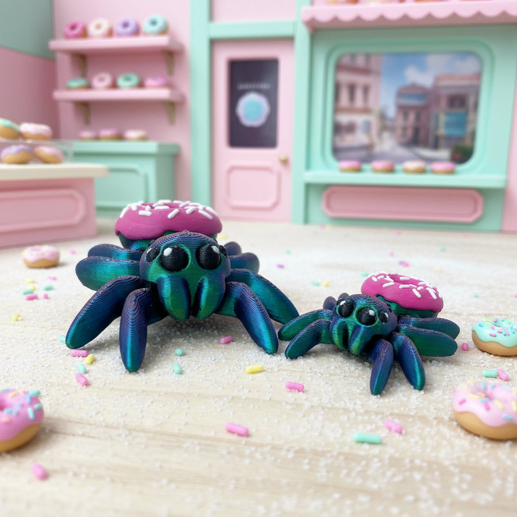 Süße Donut-Spinne Cinderwing3D, dunkelblaue Spinne mit rosa Donut, 2er-Set