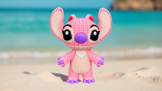 Knitted Pink Alien Companion – Cozy Sci-Fi Fanart Figur Whale 3D Studio