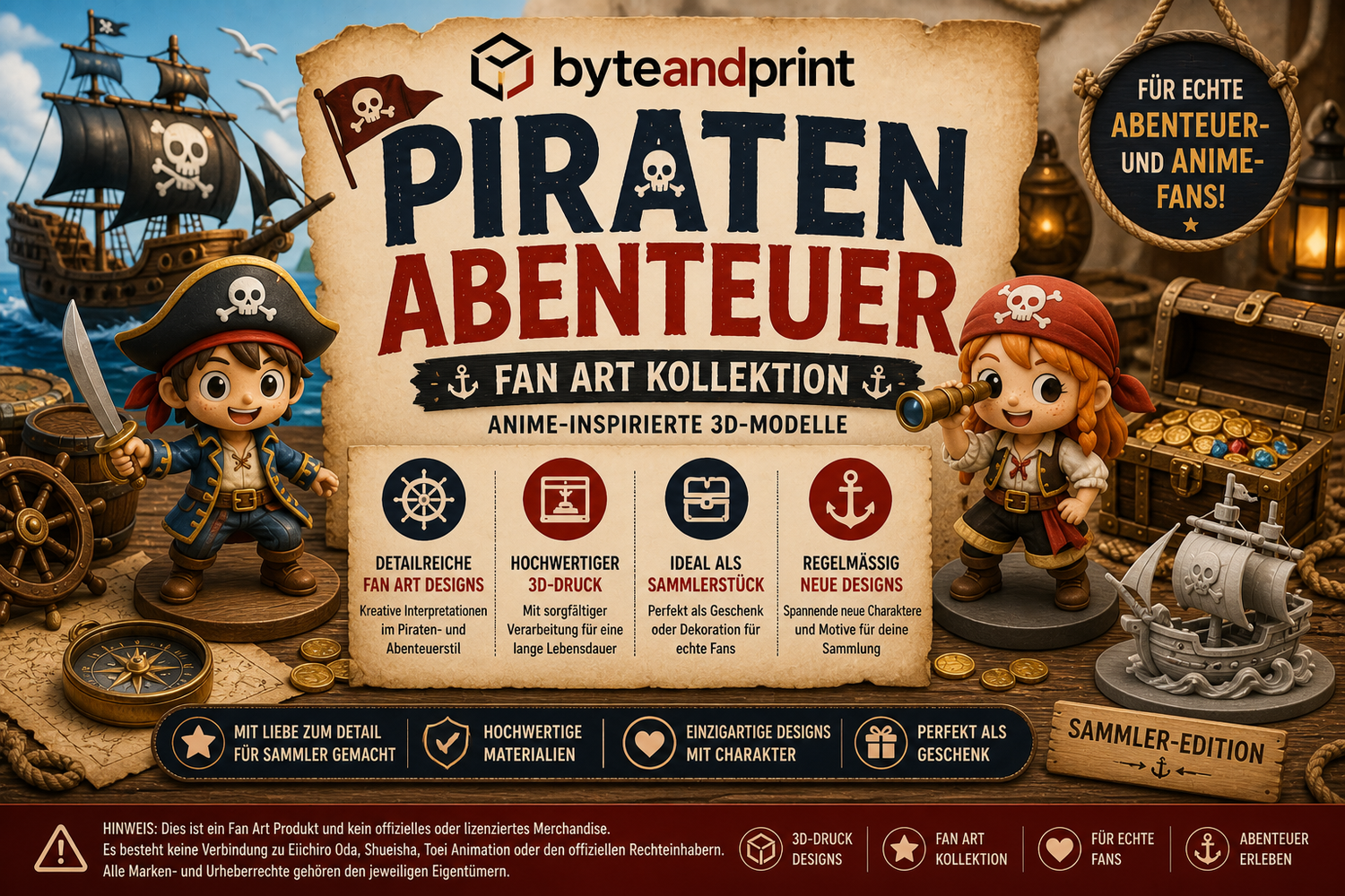Piraten-Abenteuer Fan Art Kollektion – Anime-inspirierte 3D-Modelle