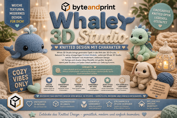 🐋 Whale 3D Studio – Knitted Design mit Charakter
