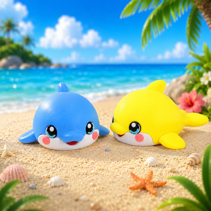 Blauer und gelber Delfin-Anhänger mit kleinen Delfin-Figuren