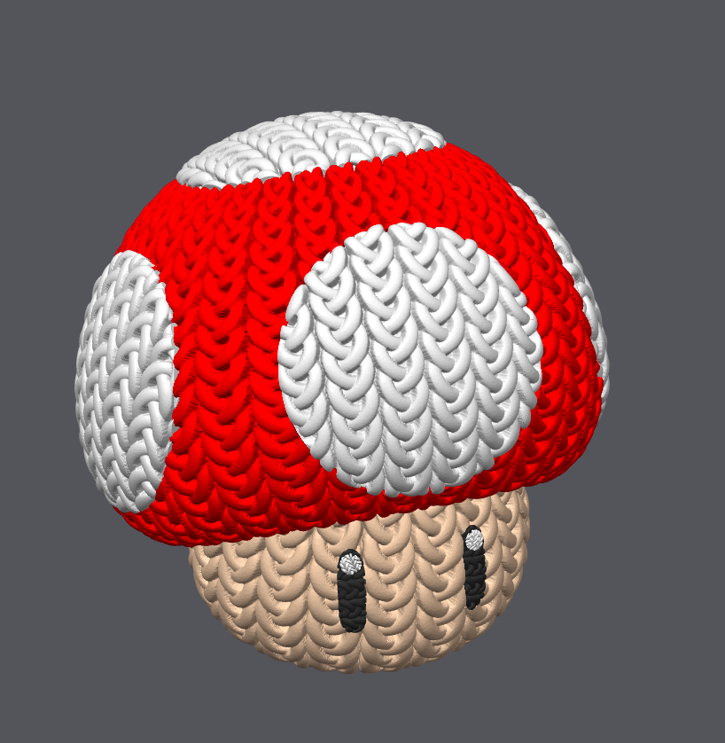 Knitted Power Mushroom Set – Cozy Game Fanart Figur & Keychain Whale 3D Studio