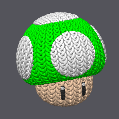 Knitted Power Mushroom Set – Cozy Game Fanart Figur & Keychain Whale 3D Studio