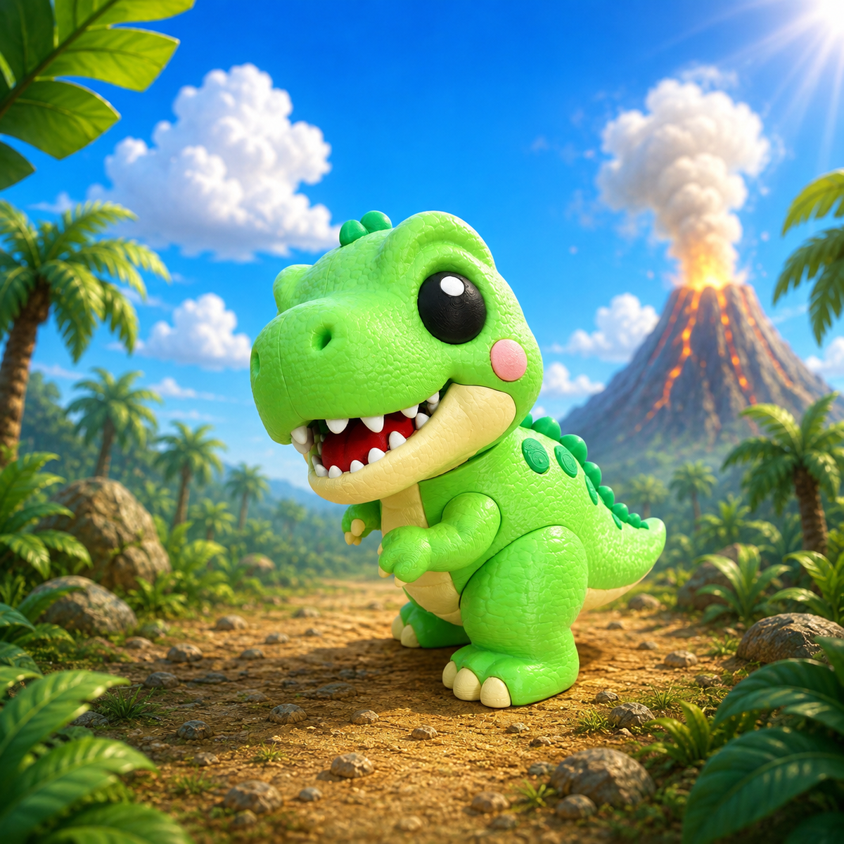 Grüne T-Rex-Dinofigur für Babys, gestrickt/strukturiert, mit großen Augen und Zähnen