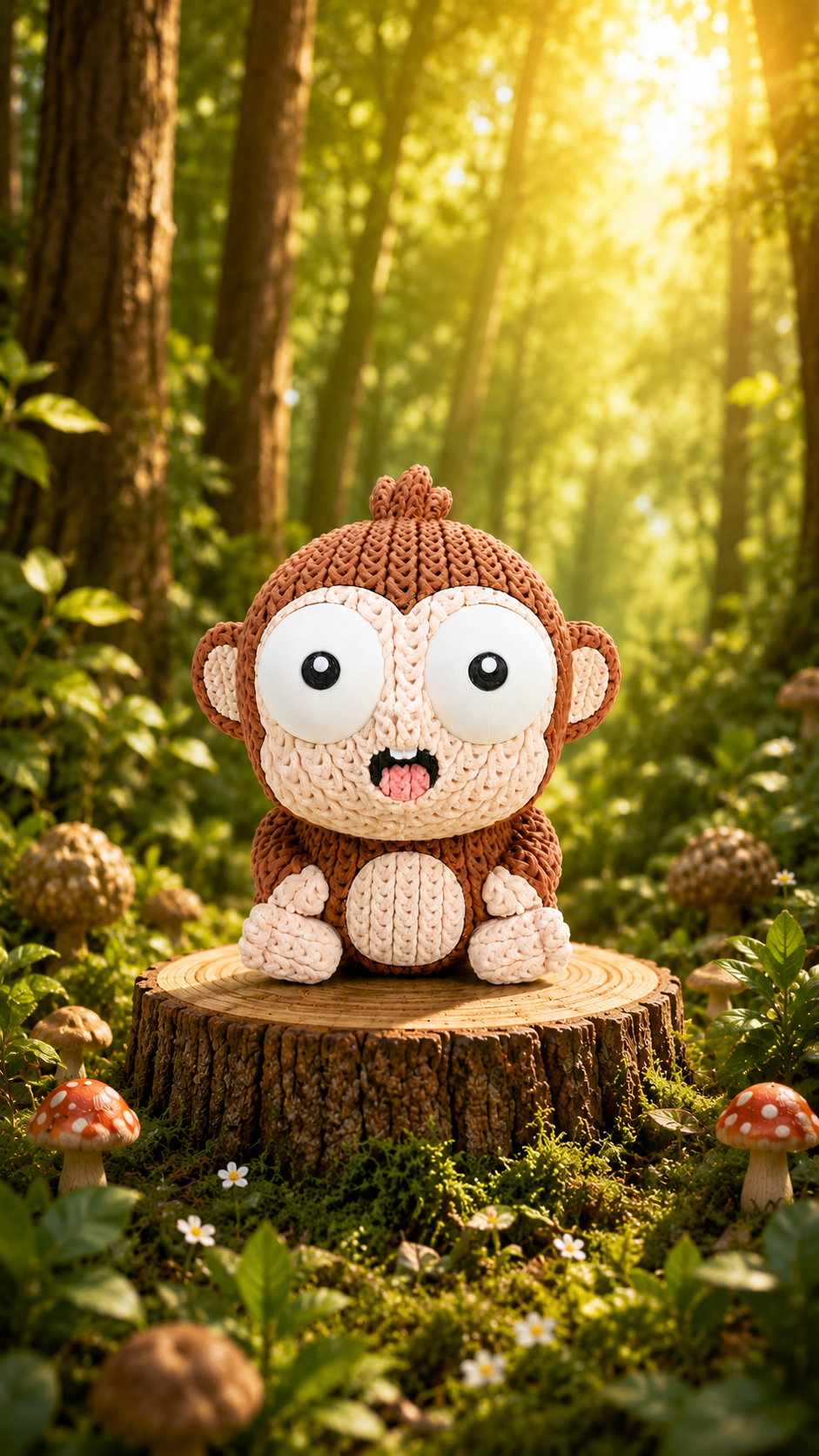 Gestrickter Affe mit braunem Knoten-Kopf, großen Augen und herzförmiger Nase
