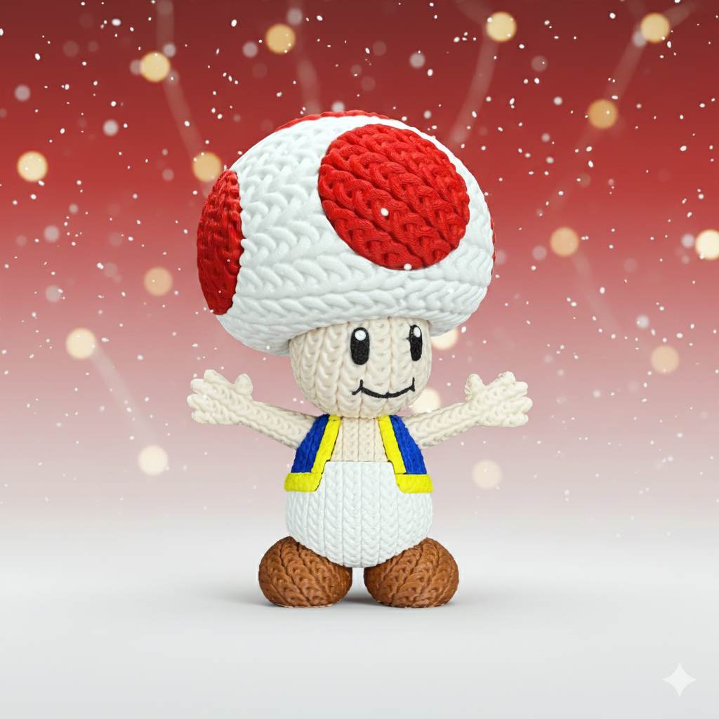 Knitted Mushroom Guide – Cozy Game Fanart Figur Whale 3D Studio