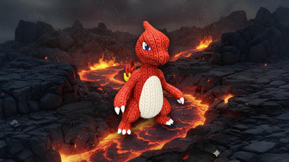 Knitted Fire Lizard Warrior – Cozy Monster Fanart Figur Whale 3D Studio