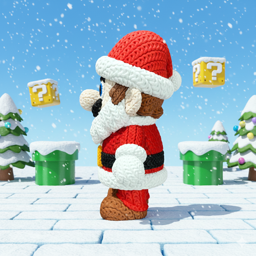 Knitted Platform Hero Set – Cozy Game Fanart Figur & Santa Edition Whale 3D Studio