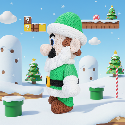 Knitted Green Hero Set – Cozy Game Fanart Figur & Santa Edition Whale 3D Studio