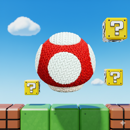 Knitted Power Mushroom Set – Cozy Game Fanart Figur & Keychain Whale 3D Studio