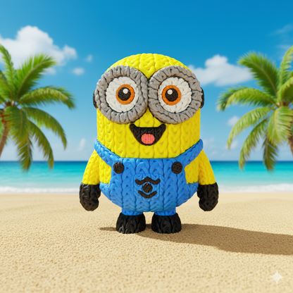 Knitted Yellow Mischief Buddy – Frecher Filmheld im cozy Stricklook Whale 3D Studio Whale 3D Studio