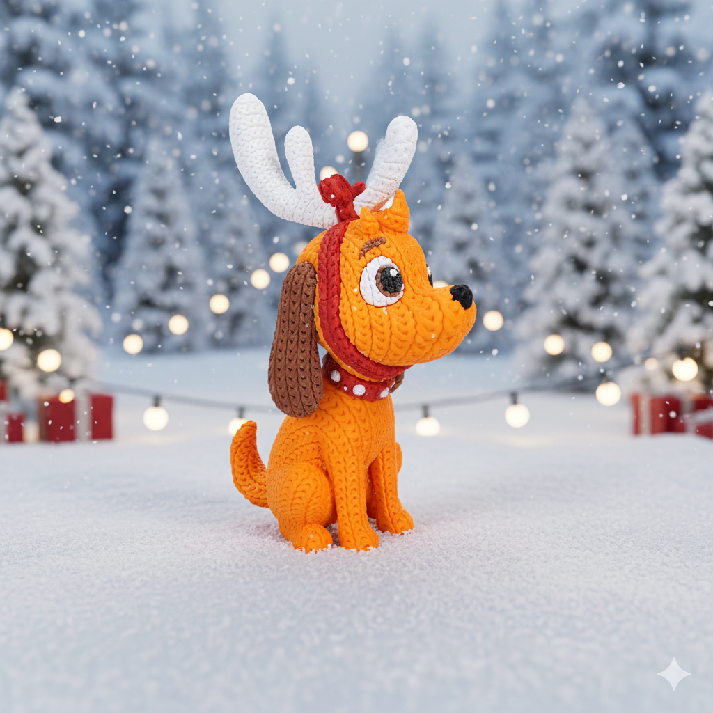 Knitted Green Holiday Trickster & Dog – Cozy Winter Fanart Figur Whale 3D Studio