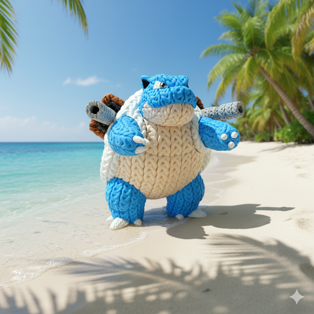 Knitted Water Turtle Commander – Cozy Monster Fanart Figur Whale 3D Studio