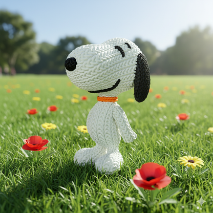 Knitted Comic Dog – Cozy Cartoon Fanart Figur Whale 3D Studio