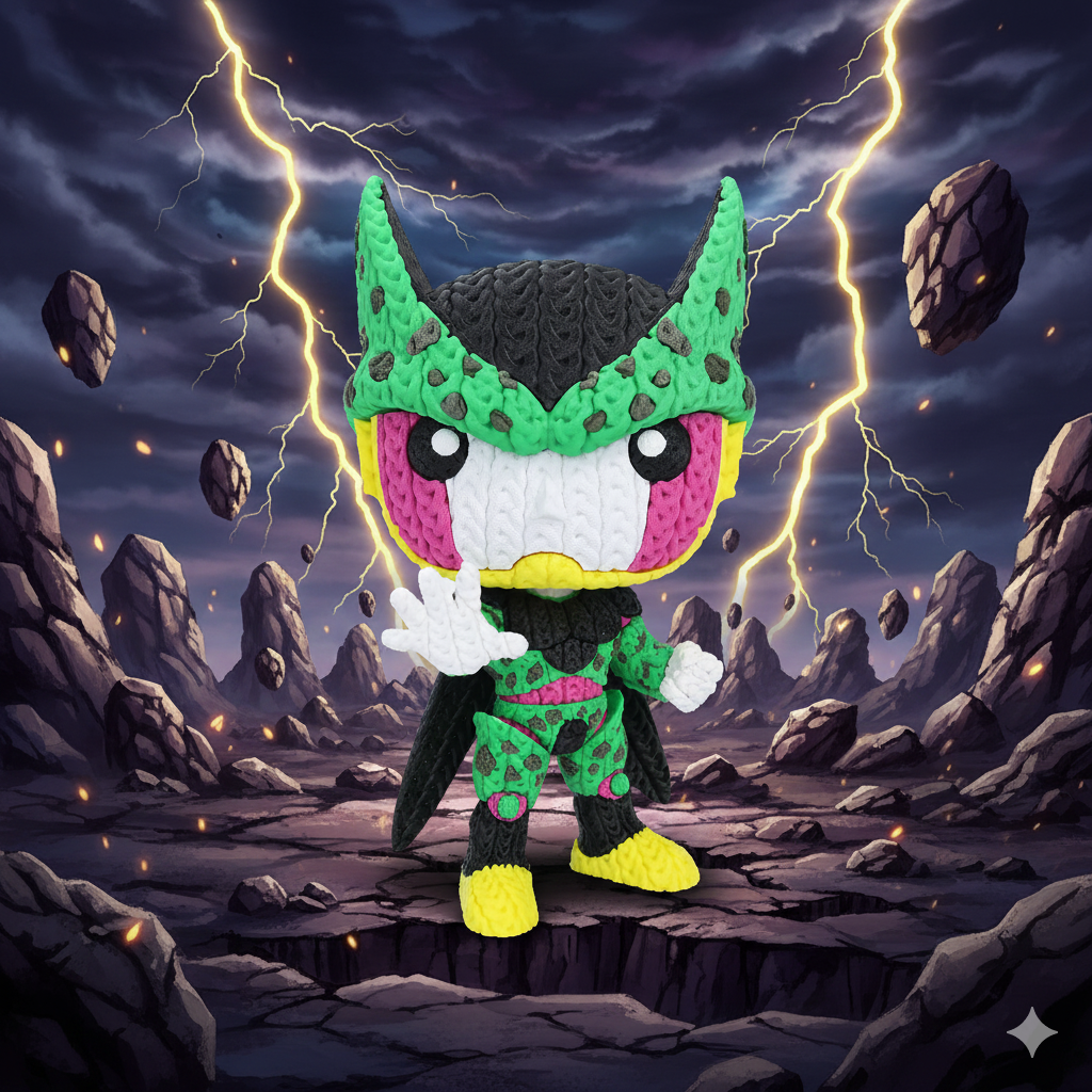 Knitted Bio Warrior – Cozy Anime Villain Fanart Figur Whale 3D Studio
