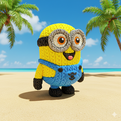 Knitted Yellow Mischief Buddy – Frecher Filmheld im cozy Stricklook Whale 3D Studio Whale 3D Studio