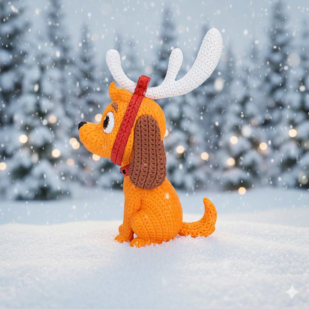 Knitted Green Holiday Trickster & Dog – Cozy Winter Fanart Figur Whale 3D Studio