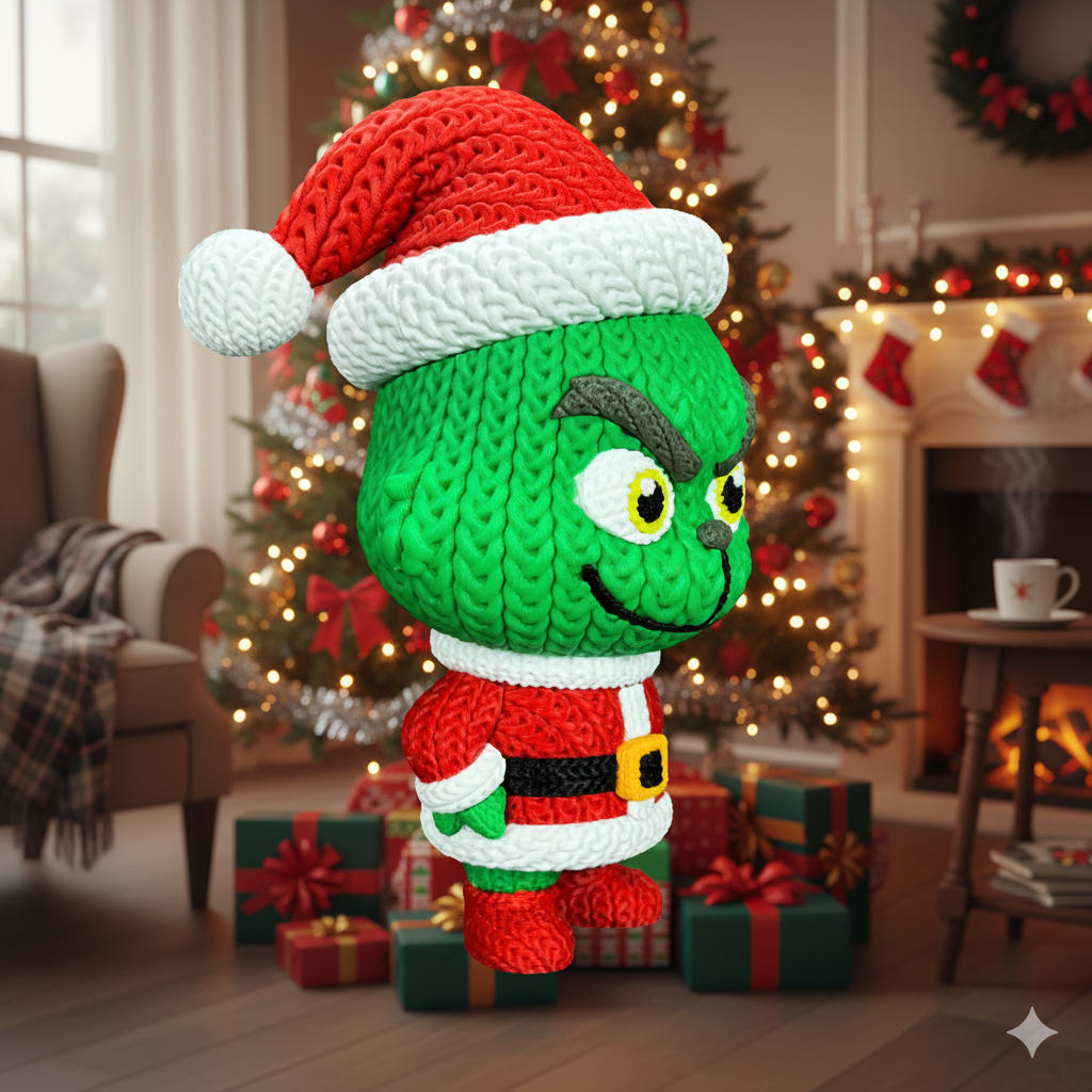 Knitted Green Holiday Trickster & Dog – Cozy Winter Fanart Figur Whale 3D Studio