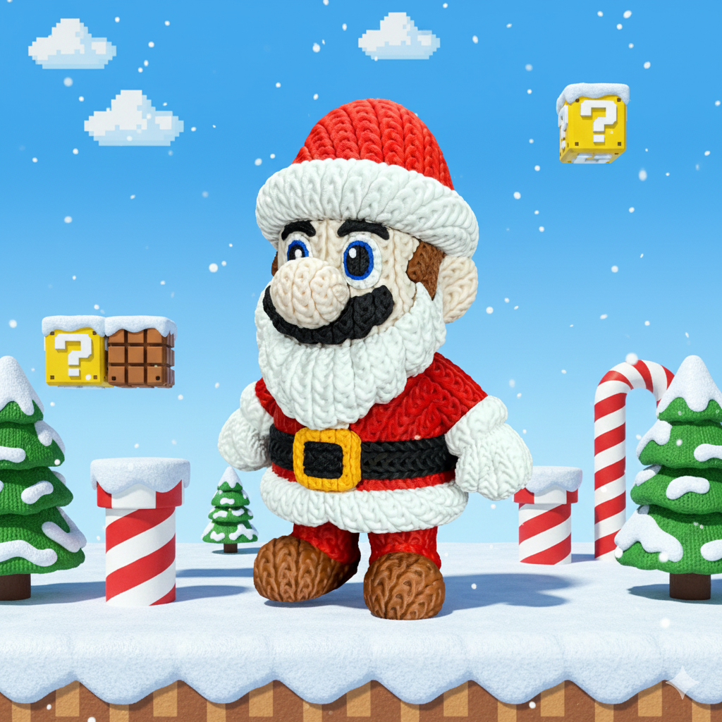 Knitted Platform Hero Set – Cozy Game Fanart Figur & Santa Edition Whale 3D Studio