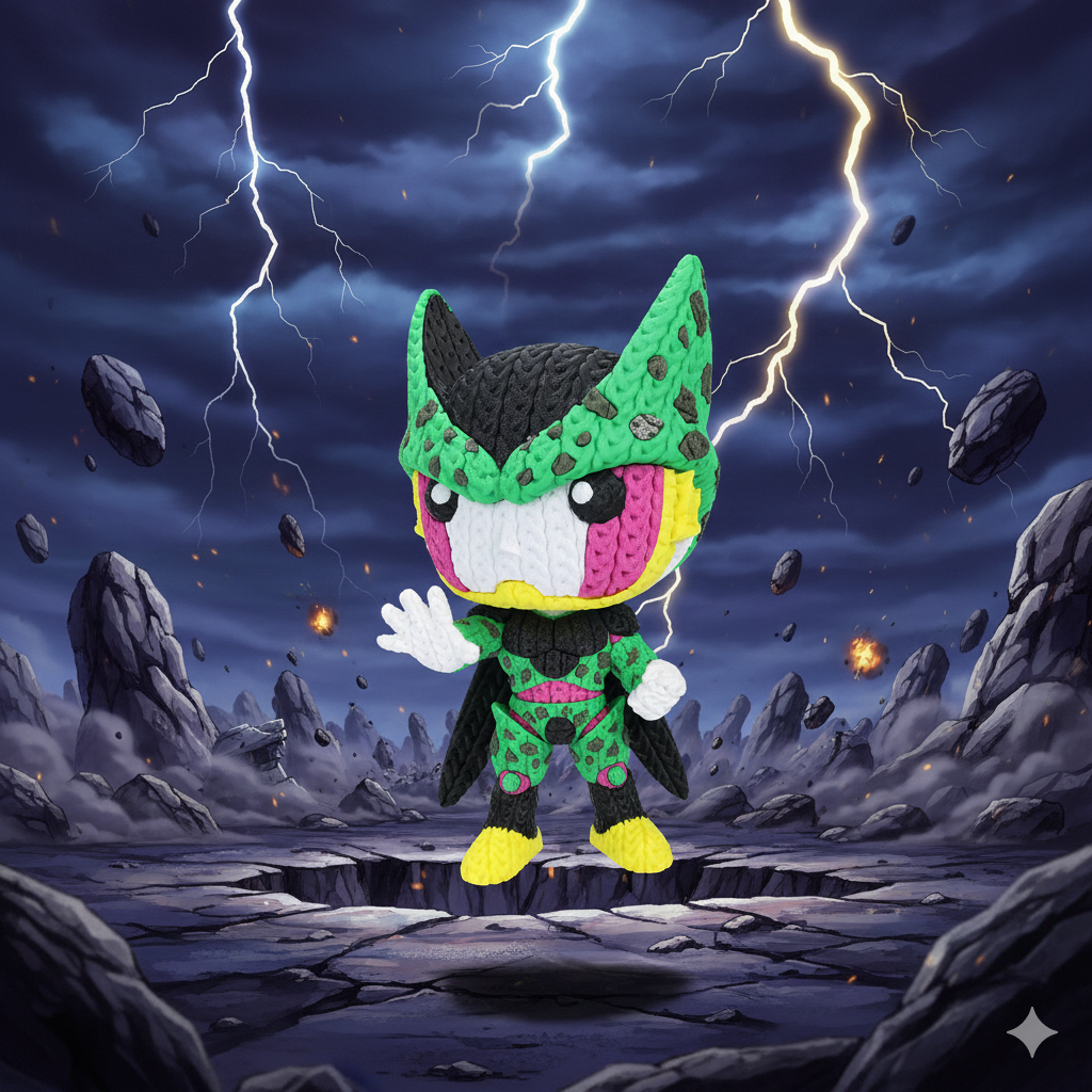 Knitted Bio Warrior – Cozy Anime Villain Fanart Figur Whale 3D Studio