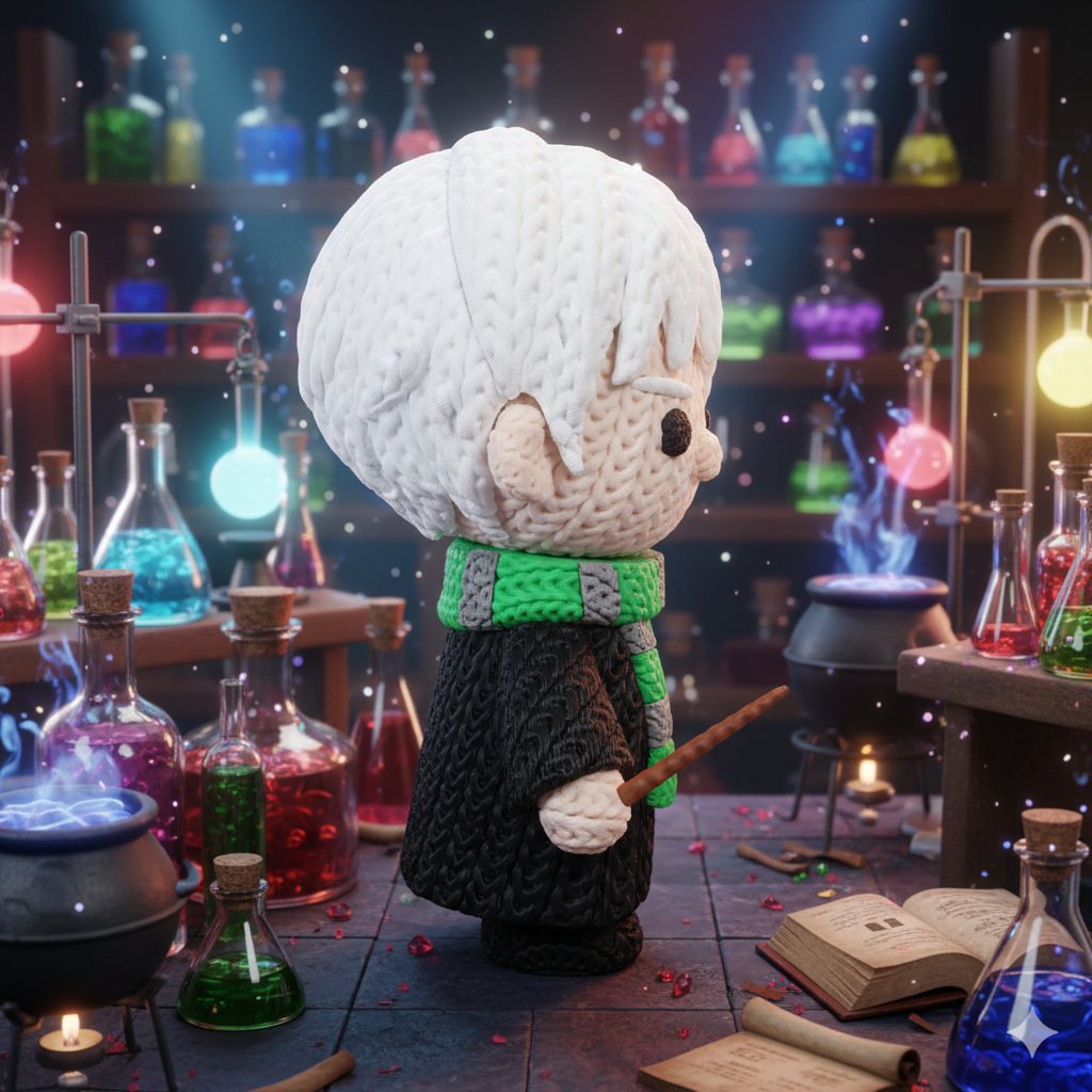 Knitted Wizard Student – Cozy Sammlerfigur im Stricklook Whale 3D Studio