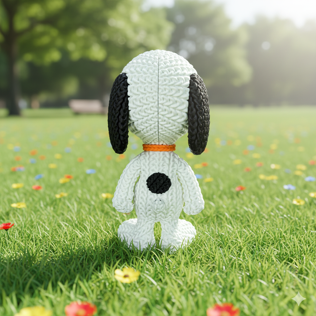 Knitted Comic Dog – Cozy Cartoon Fanart Figur Whale 3D Studio