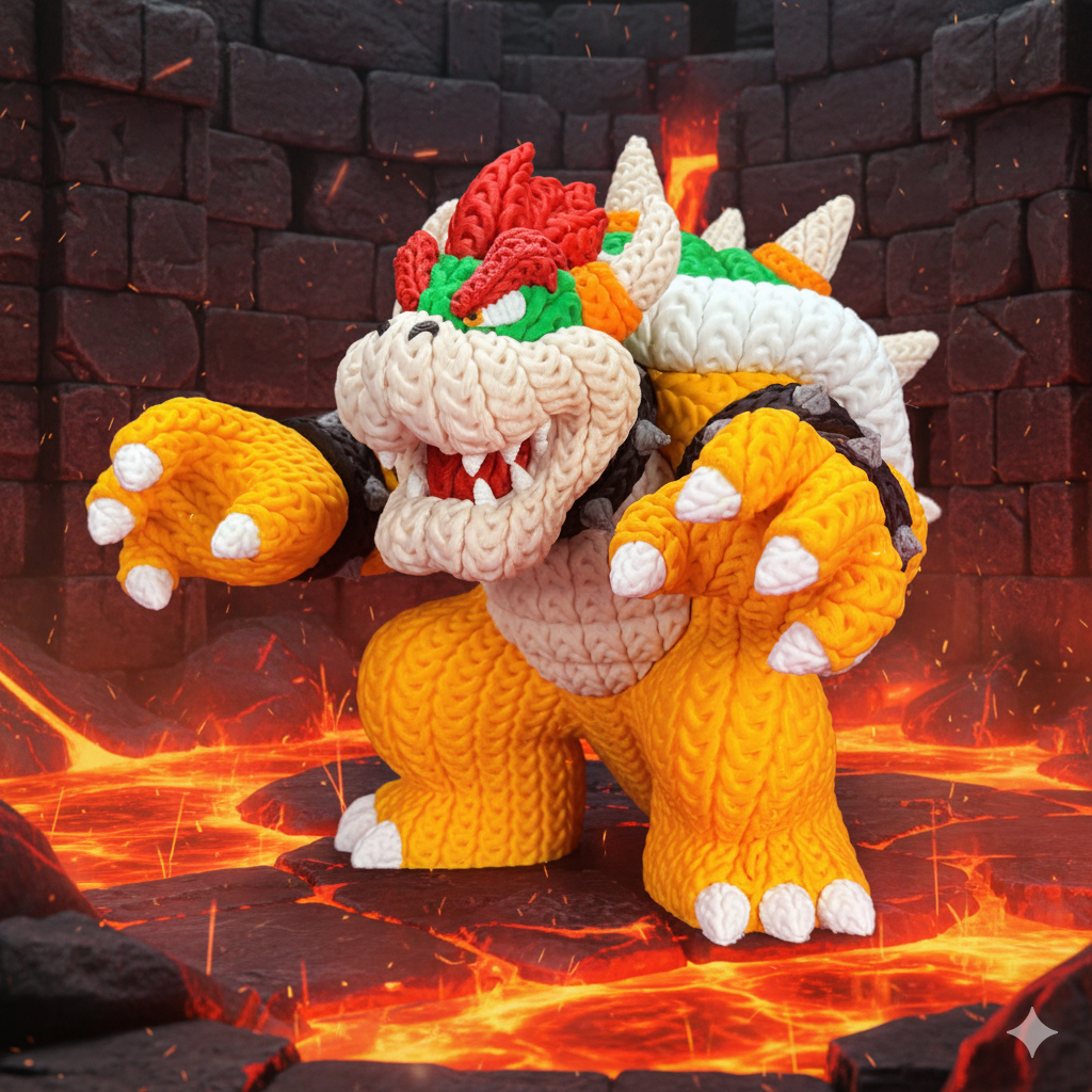 Knitted Fire King – Cozy Game Fanart Figur Whale 3D Studio