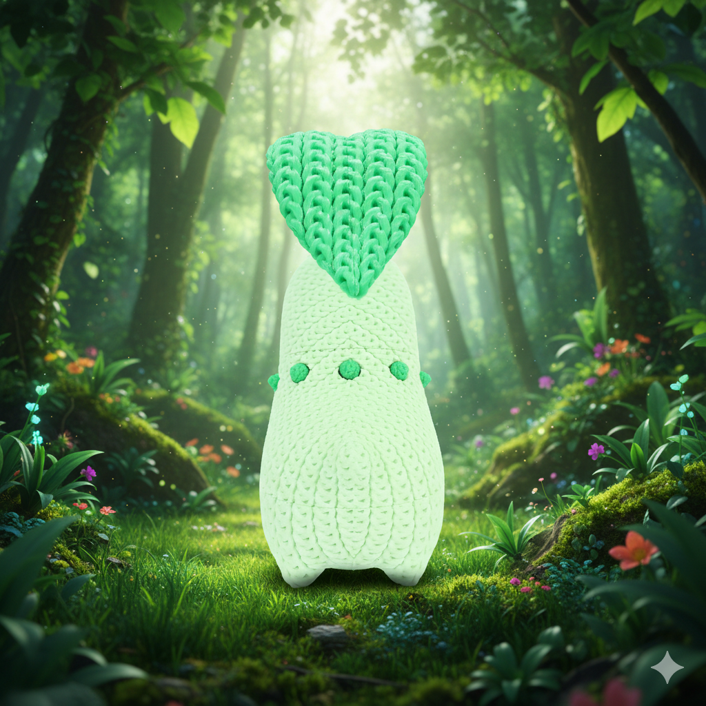 Knitted Leaf Starter Buddy – Sanfter Natur-Charakter im cozy Stricklook Whale 3D Studio