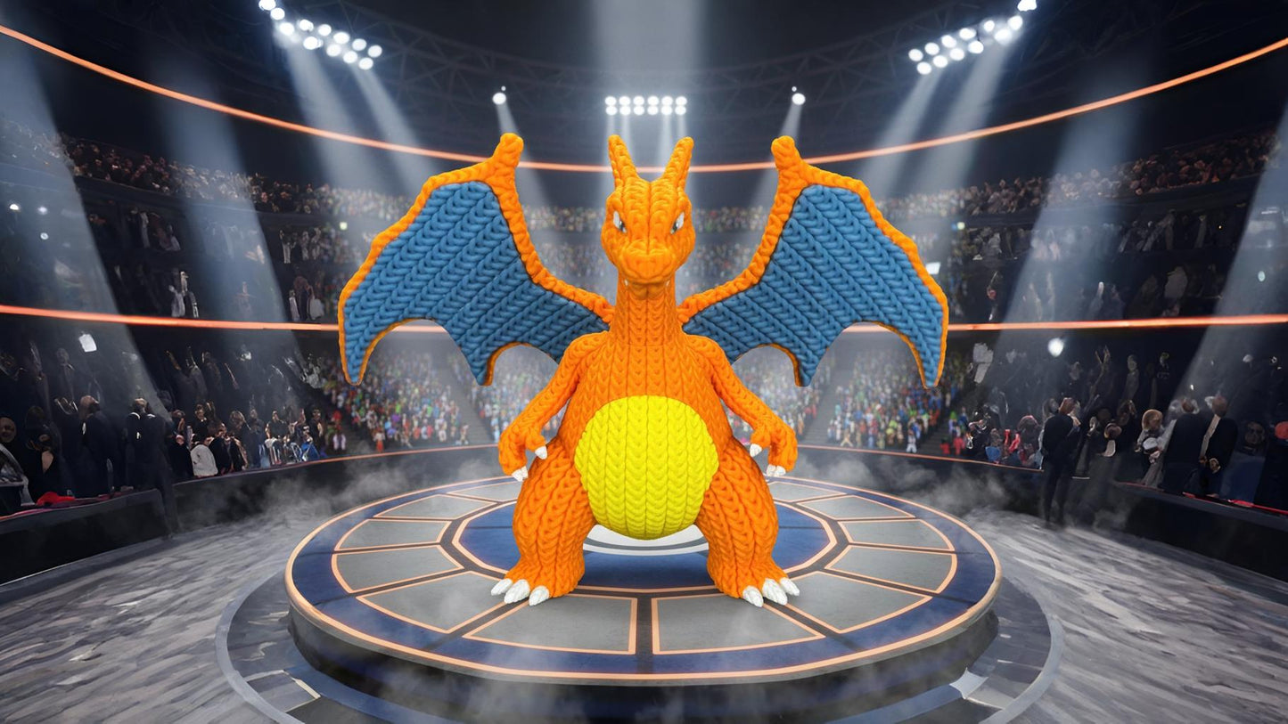 Knitted Fire Dragon King – Cozy Monster Fanart Figur Whale 3D Studio