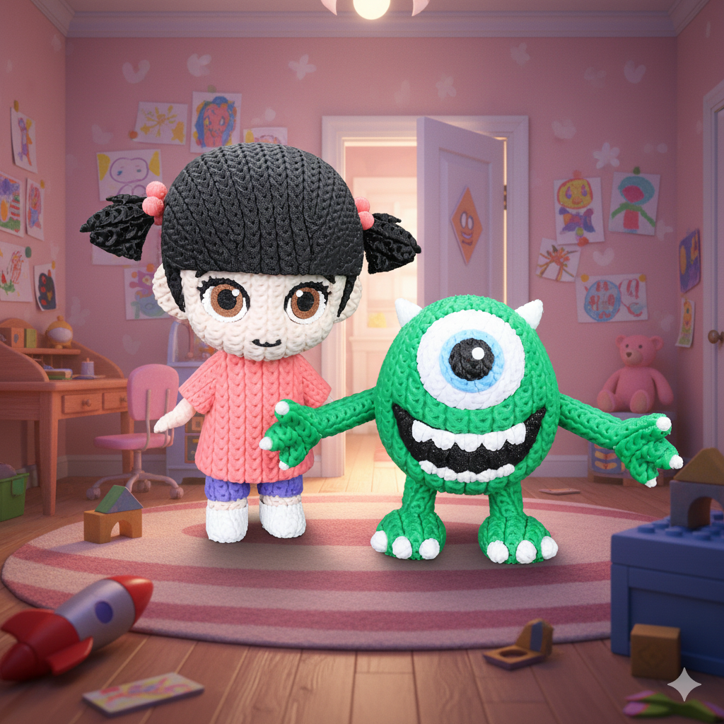 Knitted Little Monster Friend – Cozy Fantasy Fanart Figur Whale 3D Studio