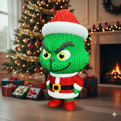 Knitted Green Holiday Trickster & Dog – Cozy Winter Fanart Figur Whale 3D Studio