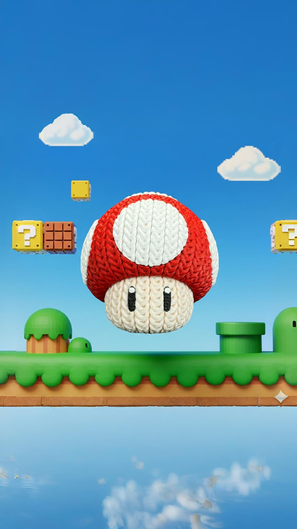 Knitted Power Mushroom Set – Cozy Game Fanart Figur & Keychain Whale 3D Studio