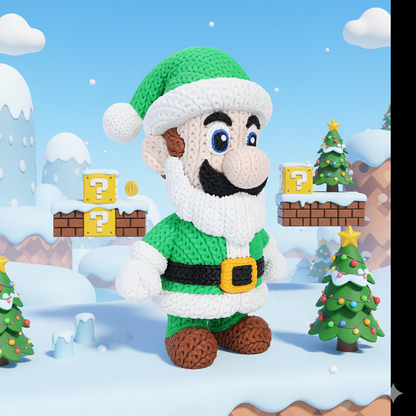 Knitted Green Hero Set – Cozy Game Fanart Figur & Santa Edition Whale 3D Studio