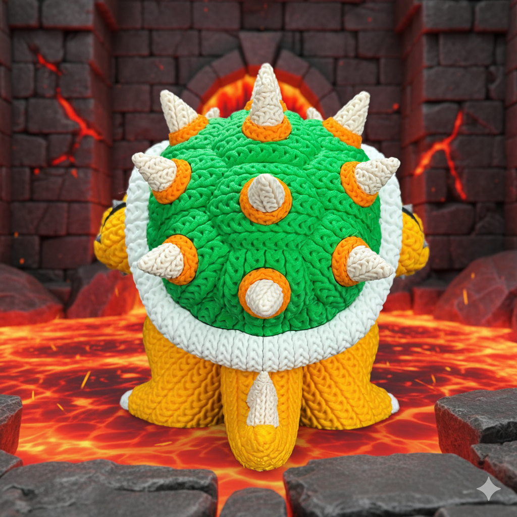 Knitted Fire King – Cozy Game Fanart Figur Whale 3D Studio