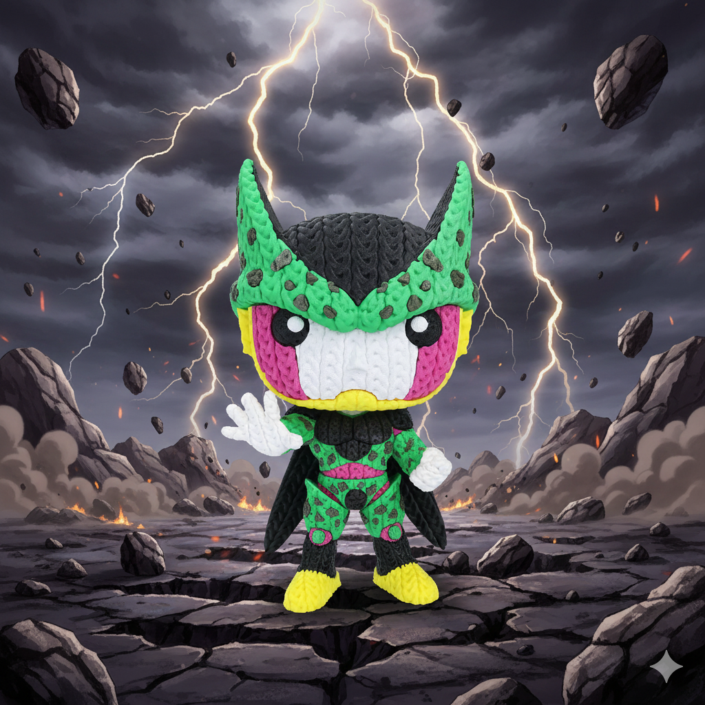 Knitted Bio Warrior – Cozy Anime Villain Fanart Figur Whale 3D Studio