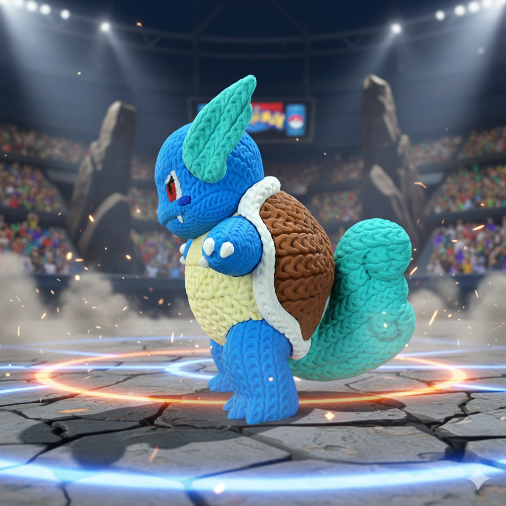 Knitted Water Turtle Warrior – Cozy Monster Fanart Figur Whale 3D Studio