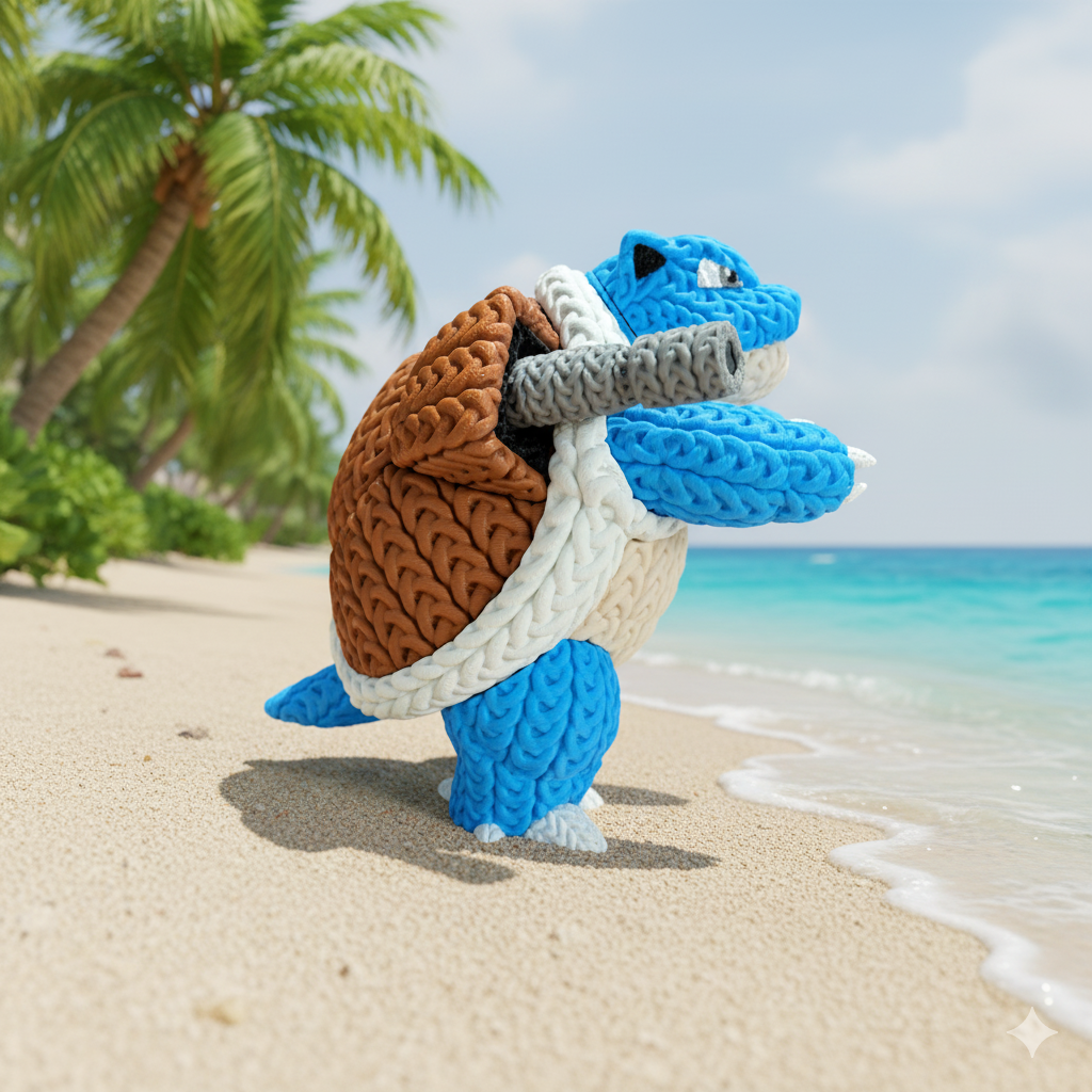 Knitted Water Turtle Commander – Cozy Monster Fanart Figur Whale 3D Studio