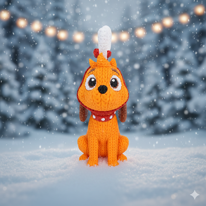 Knitted Green Holiday Trickster & Dog – Cozy Winter Fanart Figur Whale 3D Studio